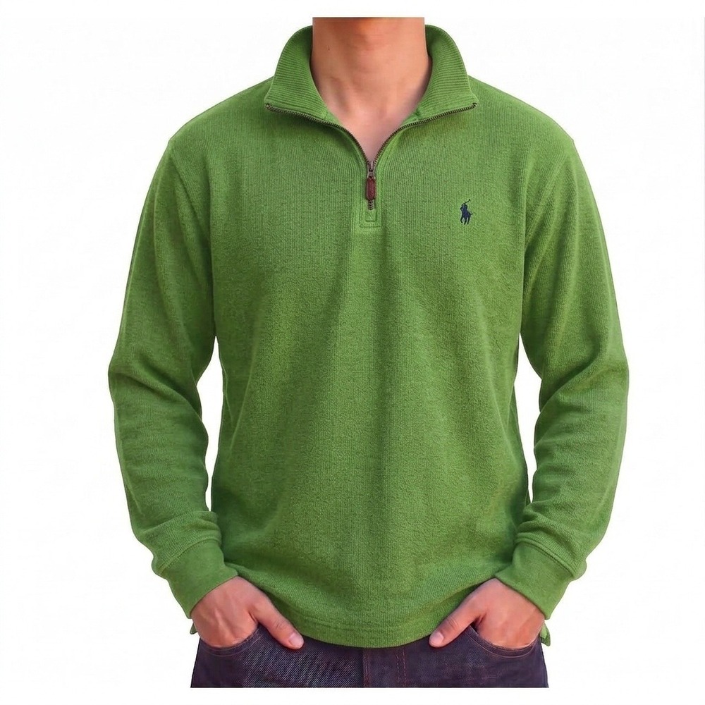 Polo Ralph Lauren Mens Green 1/4 Zip Cotton Pullover Sweater Size Large